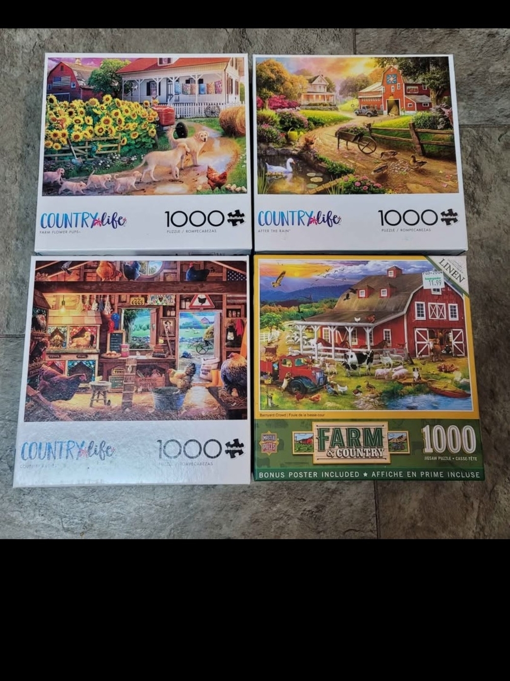 Lot Of 4-Country Life 1000-Piece Jigsaw Puzzle Set - Colorful Farm Scenes